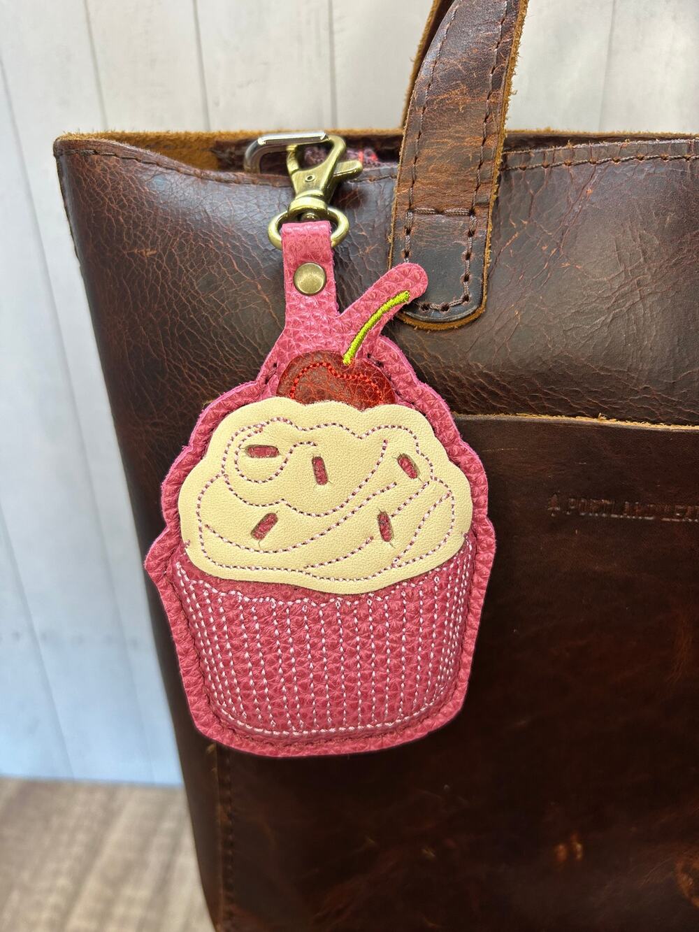 Portland Leather Cupcake Bag Charm Pink Cupcake Purse Charm WILD ROSE